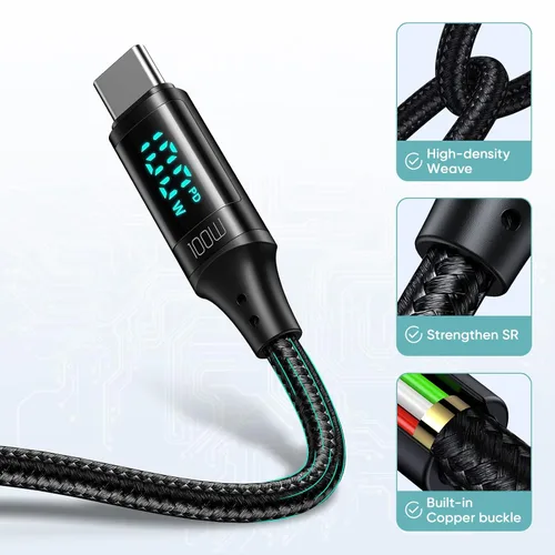 Vista 4 de Mcdodo Cable USB C tipo C de carga rápida de 4 pies con medidor de potencia digital de 100 W, cable trenzado de nailon para iPhone 15/15Pro/iPad