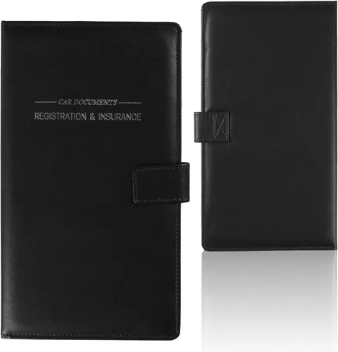 Vista 9 de GNEGNI - Tarjetero para tarjetas de registro de automóvil y seguro de cuero, soporte para documentos para vehículos con cierre magnético, para azul