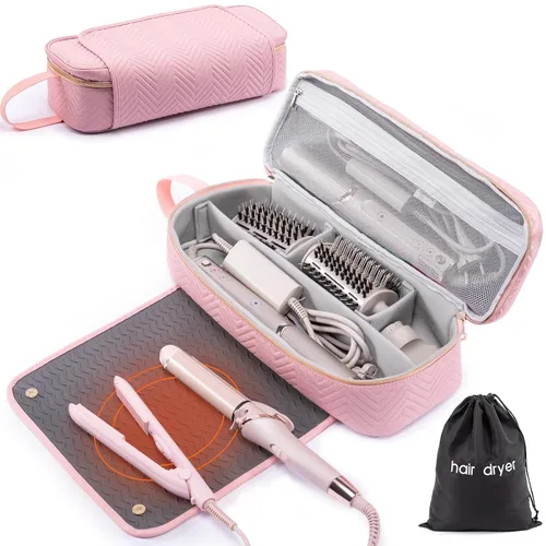Vista 9 de Bolsa de Viaje 2EN1 para Herramientas para el Cabello con Alfombrilla Resistente al Calor para Shark Flexstyle, Planchas Planas, Alisadores Negro