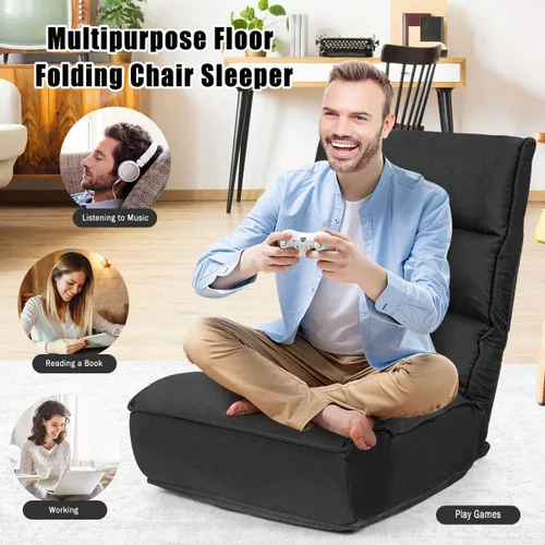 Vista 5 de DORTALA Silla de Piso Plegable para Adultos, Silla Gaming de Espuma con Memoria con Soporte Ajustable para Cabeza y Espalda de 5 Posiciones, Asiento