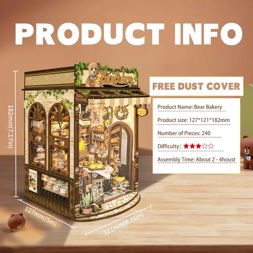 Vista 2 de CUTEROOM Kit de rincón de libros para adultos, rompecabezas de madera 3D DIY kit de rincón de libros en miniatura, kit de construcción de casa