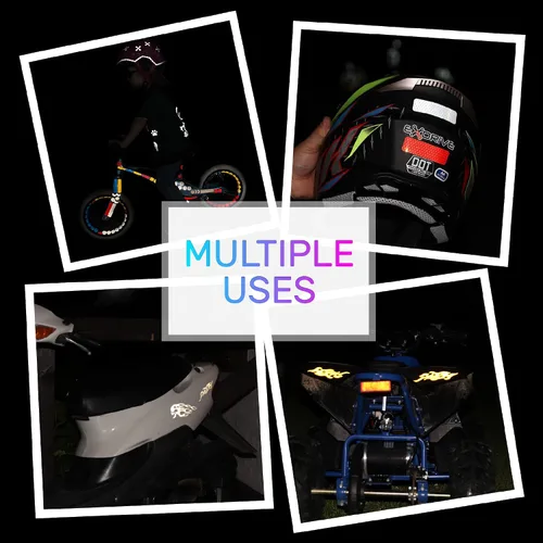Vista 8 de LOOM Pegatinas reflectantes Mega Kit (101 piezas negras)• Adhesivos autoadhesivos impermeables de seguridad nocturna para cascos, monopatín