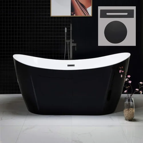 Vista 15 de WOODBRIDGE - Tina de baño independiente de acrílico contemporáneo de 59 pulgadas, color negro, con rebosadero y drenaje de níquel cepillado, B1816