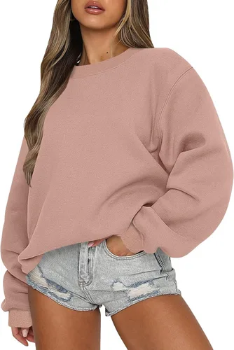 Vista 32 de midelxp Sudaderas de gran tamaño con cuello redondo para mujer, forro polar suave, manga larga, casual, cómodas, lindas sudaderas con capucha