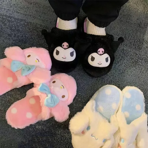 Vista 5 de AAOTE Kuromi - Pantuflas de felpa My Melody Cinnamoroll para invierno, talla única, para la mayoría de las pantuflas de dibujos animados suaves