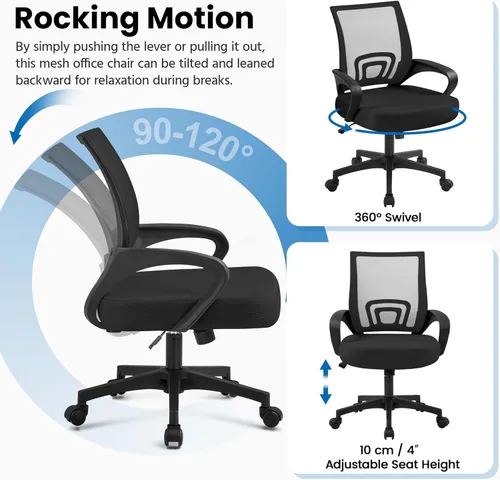 Vista 6 de Yaheetech Silla de oficina de malla con respaldo medio, ajustable, ergonómica, silla de trabajo para computadora, giratoria rodante con soporte