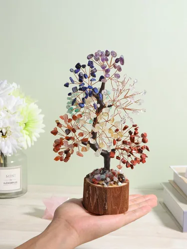 Vista 10 de Jovivi Juego de árbol de cristal de chakras de 12 piezas, árbol de la vida Base de madera