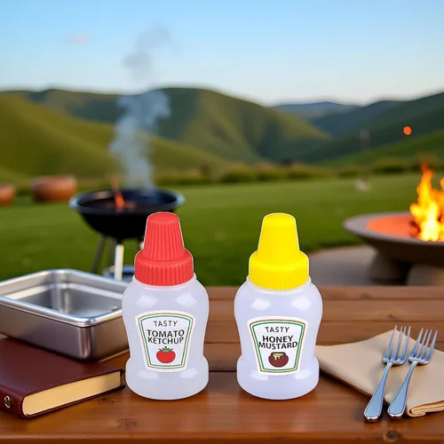 Vista 8 de 4 pares de mini botellas de ketchup para accesorios de caja Bento, 0.8 onzas líquidas, botellas vacías de salsa de tomate japonesa para aderezo