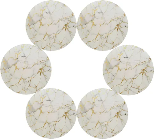 Vista 6 de Marble Print Gold Texture Round Place Mats Set of 1, Heat Resistant Washable Placemats Polyester Round Table Mats for Kitchen Home Decor Holiday