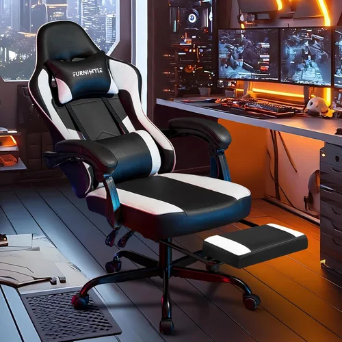 Vista 2 de Silla de juegos con reposapiés, sillas reclinables de videojuegos para adultos con soporte lumbar, reposabrazos articulados, silla ergonómica