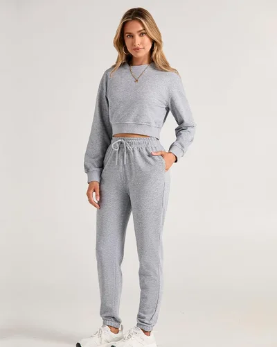 Vista 6 de BTFBM Conjunto deportivo de 2 piezas para mujer, camiseta corta de manga larga, sin botones, pantalón con cordón ajustable, pantalones deportivos
