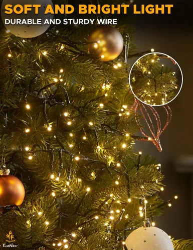 Vista 2 de EcoNour Guirnalda de 480 luces LED parpadeantes de 20 pies para árbol de Navidad, 8 modos de luces para decoración con temporizador y función