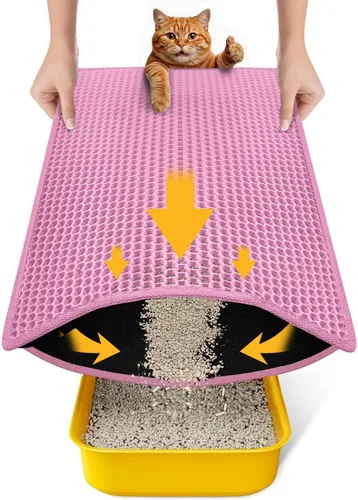 Vista 13 de Tapete de arena para gatos de tamaño compacto de 23.6"x14.6" para espacios pequeños, capa trasera mejorada impermeable a prueba de fugas Negro