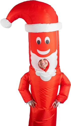Vista 4 de LookOurWay Disfraz inflable de hombre de tubo – Loco brazo ondulado divertido disfraz inflable de Halloween para adultos – Papá Noel