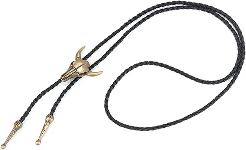 Vista 5 de AZORA Western Cowboy Bolo Tie - Collar de cuero para hombre, collar con colgante de cuerda y cordón trenzado para hombres, niños y niñas