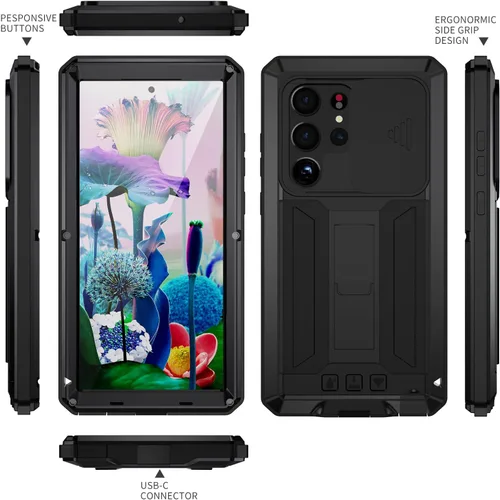 Vista 4 de Simicoo Funda para Samsung S23 con protector de cámara de pantalla, soporte para Samsung S23, resistente al agua, de metal militar, resistente al