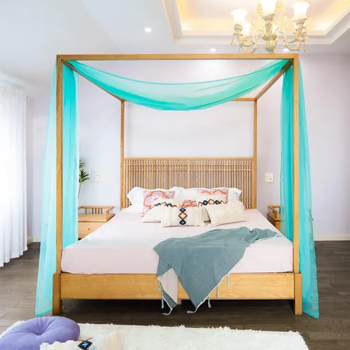 Vista 18 de Linentalks Cortinas de cama negras para cama individual, bufanda de cama transparente de lujo, cortinas de cama con cenefa, cortinas de cama