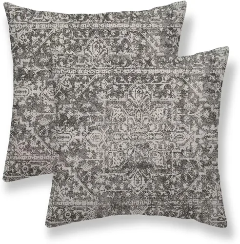 Vista 17 de Juego de 2 fundas de almohada bohemias de 16 x 16 pulgadas, color negro y marrón, fundas de almohada con patrón de alfombra étnica rústica, fundas