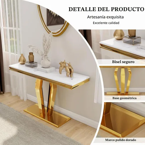 Vista 5 de ACEDÉCOR Mesa consola dorada con mesa brillante para sala de estar, pasillo