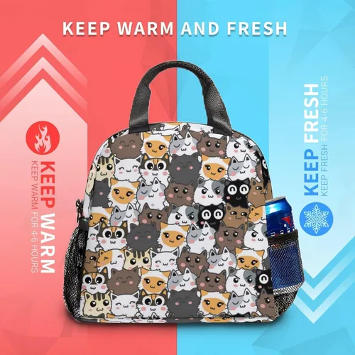Vista 6 de Lonchera aislada, reutilizable, lavable, duradera, ligera, para el almuerzo (gato, tamaño único)