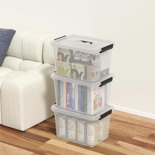 Vista 4 de Readsky Contenedor de plástico de 18 cuartos de galón con tapas y asa, bolsa de almacenamiento de plástico transparente, 4 paquetes