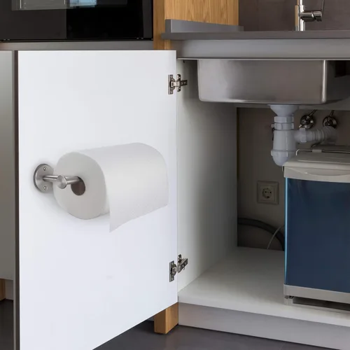 Vista 8 de Soporte de pared para toallas de papel, soporte para toallas de papel para debajo del gabinete, antioxidante, se monta en pared o gabinete, vertical