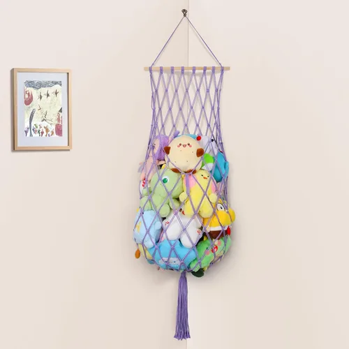 Vista 20 de Almacenamiento de Animales de Peluche de 68 Pulgadas, Hamaca Jumbo de Macramé para Animales de Peluche en Esquina, Hamaca Colgante de Pared y Techo