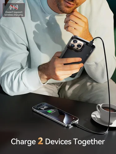 Vista 4 de NEWDERY Funda de batería mejorada para iPhone 16 Pro, cargador portátil USB C de 5000 mAh, CarPlay, compatible con datos de sincronización, funda