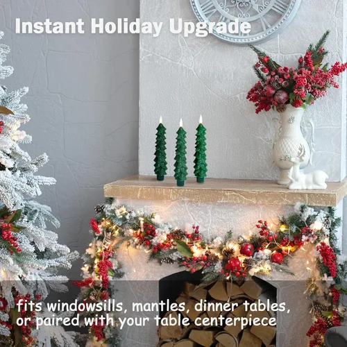 Vista 5 de FPOO Decoraciones de Navidad para interiores, 3 velas cerosas para árbol de Navidad con temporizador remoto, candelabros LED a batería para ventana