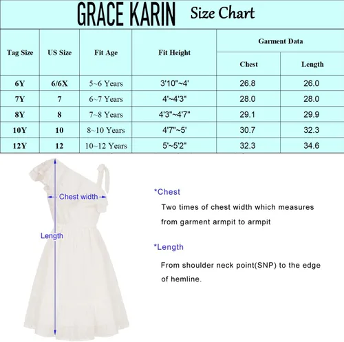 Vista 6 de GRACE KARIN Vestido de verano para niñas, vestido de verano con un hombro y manga con volantes, vestido casual