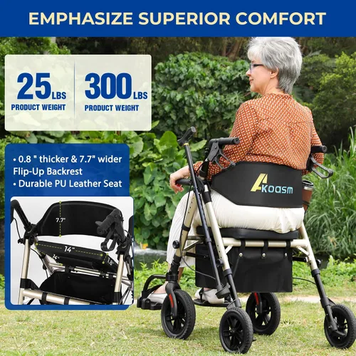 Vista 3 de Andador Rollator plegable para personas mayores con asiento, 2 en 1 ligero, silla de ruedas con ruedas para adultos, silla de transporte con frenos