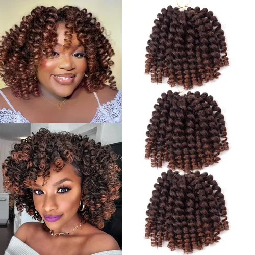 Vista 11 de Trenzas de ganchillo 2X Ringlet Jumbo Wand Curl 3 unids/lote 8 pulgadas 20 raíces Jamaicana Rizo en espiral trenzado trenzado sintético senegalés 1b