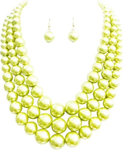 Vista 17 de Rosemarie & Jubalee Conjunto de joyería para mujer con 3 cadenas multicolores de perlas simuladas y aretes, regalo con collar, 45,7 cm + 7,6 cm