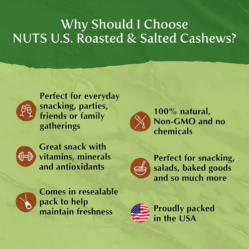 Vista 6 de NUTS U.S. - Anacardos, asados, salados, sin cáscara, natural (2 libras)