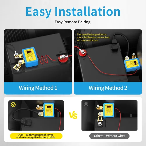 Vista 3 de Joinfworld Interruptor de apagado para coche 12 V 240 A Interruptor de desconexión de batería remoto con pantalla de voltaje LED, interruptor