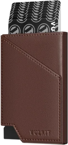 Vista 12 de VULKIT Cartera de tarjetas desplegable con bloqueo RFID, funda delgada de aluminio para tarjetas bancarias con bolsillo para dinero de negocios