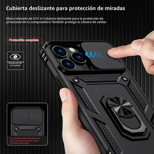 Vista 3 de Vinve para iPhone 13 Pro Max Funda con cubierta deslizante para lente, protector de pantalla HD, protección contra caídas de grado militar, soporte