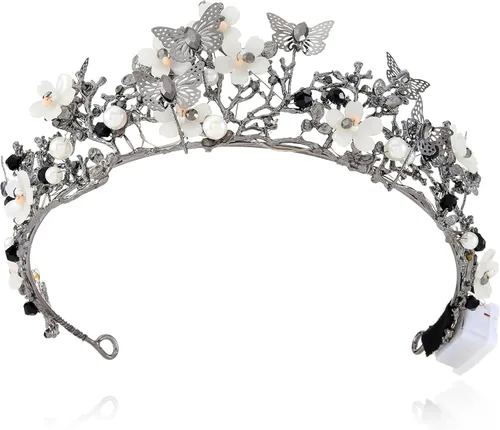 Vista 6 de Brishow Tocado de quinceañera con coronas de reina y mariposas doradas para mujer