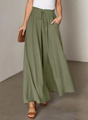 Vista 2 de Dokotoo Pantalones para mujer con cintura elástica y pierna ancha con bolsillos