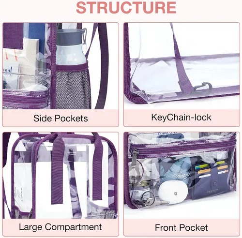 Vista 3 de mommore Mochila transparente resistente y duradera para la escuela, el trabajo