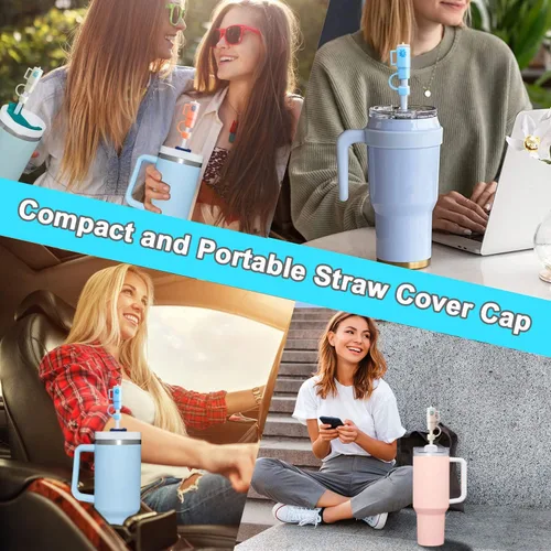 Vista 7 de Fundas de paja de silicona compatibles con vasos Stanley, paquete de 4 adornos de paja para tazas de 30 y 40 onzas