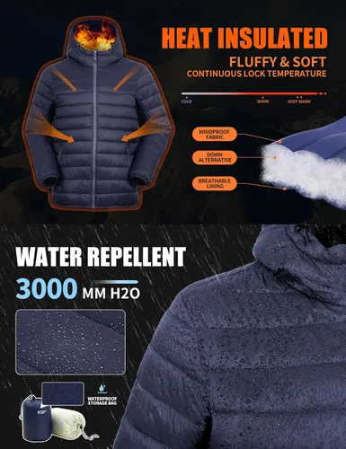 Vista 2 de Pioneer Camp Chaqueta acolchada ligera y plegable para hombre, con capucha, térmica, para invierno, para correr, viajar