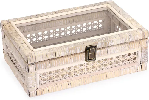 Vista 10 de Hipiwe Caja de exhibición de ratán con tapa de almacenamiento decorativo
