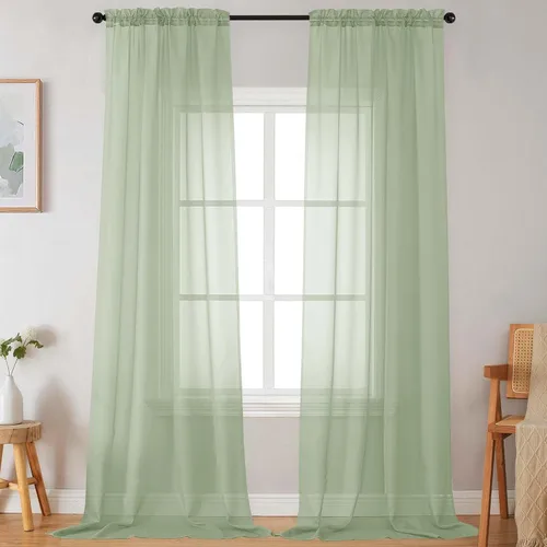 Vista 171 de 2 paneles de cortinas traslúcidas blancas para dormitorio, sala de estar, 96 pulgadas de largo, modernas, suaves, ligeras, con bolsillo para barra