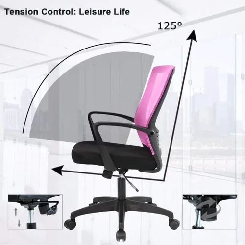 Vista 4 de Silla de escritorio de malla para computadora con brazos de apoyo lumbar, elegante silla ejecutiva moderna y giratoria con soporte lumbar Negro