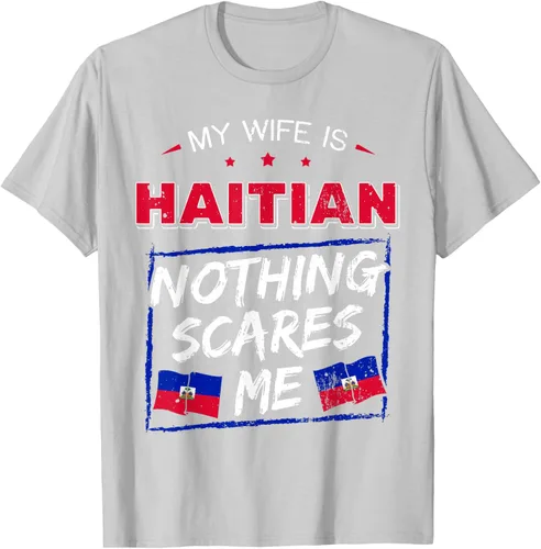 Vista 45 de My Wife Is Haitian Republic of Haiti Heritage Roots - Camiseta con bandera, Negro, S
