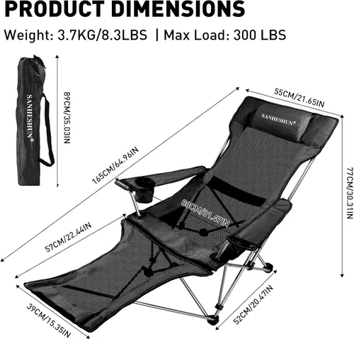 Vista 2 de Zero Gravity - Silla de camping reclinable con almohada acolchada, soporte para tazas, bolsillo de almacenamiento y bolsa de transporte, sillón