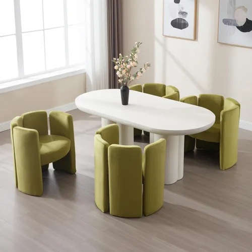 Vista 7 de Silla de terciopelo con diseño de barril, sillas auxiliares, color verde oliva