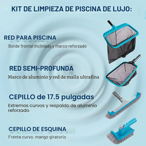 Vista 2 de Sepetrel Kit de limpieza de piscina de lujo que incluye 2 cabezales de cepillo, 2 redes de desnatador de piscina (sin poste)