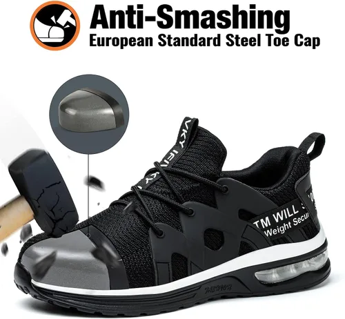 Vista 2 de Zapatos de punta de acero para mujer, ligeros, transpirables, zapatos de trabajo cómodos, a prueba de pinchazos, antideslizantes, zapatos